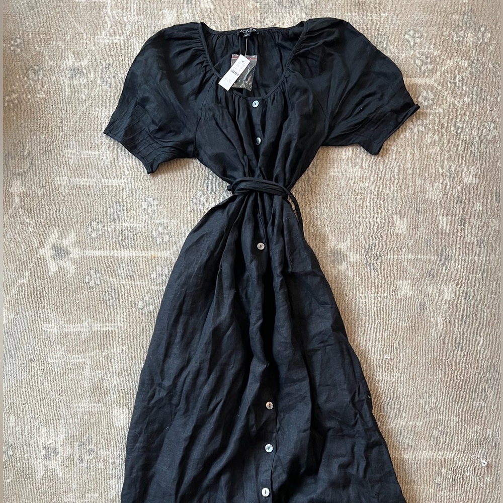 Black Button-Up Linen Midi Dress